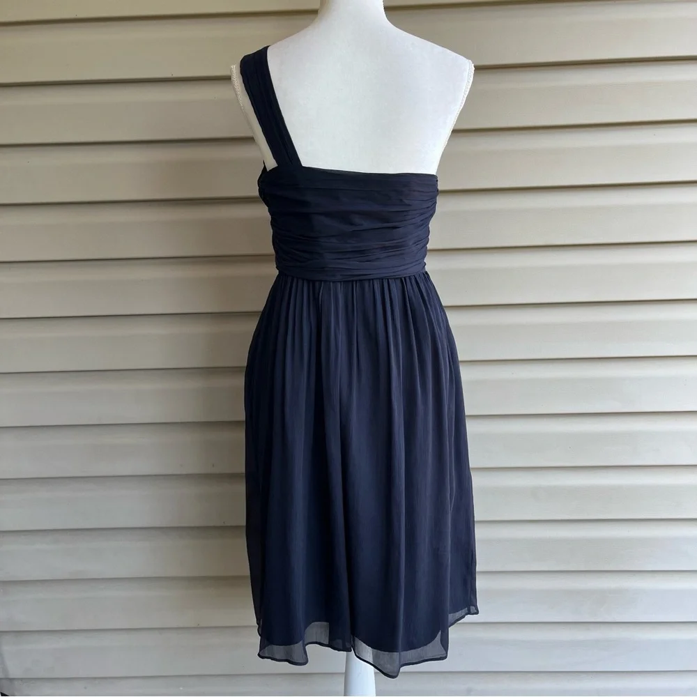 •J. Crew• Navy 100% Silk Chiffon One Shoulder Dress - Size 14 - Picture 5 of 7